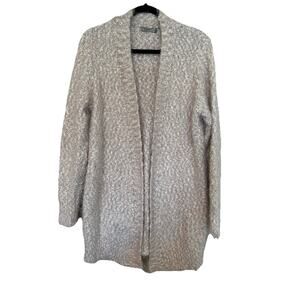 Sympli Cardigan Sweater Fuzzy White & Tan Longer Length Soft Cottagecore Large